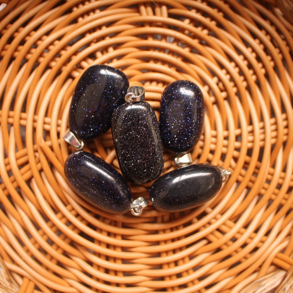 Blue Goldstone Oval Sparkle Pendant Necklace – Silver Chain - Picture 7 of 7